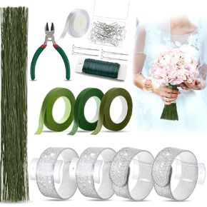 Relaxgiant 160 Pcs Slaplet Wrist Corsage Kit 4 Pcs Wrist Bracelets with Boutonniere Pin Floral Tape Stem Wire Cutter Ribbon for Wedding DIY Bridesmaid Bridal Prom Party Hand Flower Supplies(White)