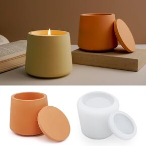 Candle Jar Resin Mold with Lid,Silicone Concrete Molds for Candle Holder,Candle Jar Silicone Mould for Candle Making Supplies