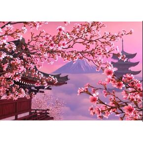 STGLCR Mount Fuji Diamond Painting Kits for Adults, Sakura Painting Art for Beginner DIY Round 5D Paint with Diamonds Pictures Gem Art Full Drill Diamond Dots Crystal Kits for Home Wall Decor12x16in