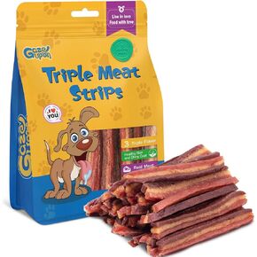 Dog Treats,Triple Flavored Meat Strips for Dogs,Healthy Training Treats for Dogs,Made with Real Chicken,Duck,Beef,14.1 oz