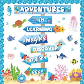 Let The Adventure Begin Bulletin Board Set Under The Sea Cutouts Decoration for Classroom Ocean Theme Motivational Sign for Kids Let's Explore Voyage Cutout for Students Back to School Wall Decor