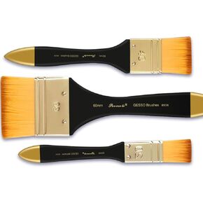 Flat Paddle Paint Brush Set with Long Handle, Art Brushes for Acrylic Painting, Flat Paint Brush, Artist Paint Brushes for Acrylic, Oil,Paint, Varnishes,Painter,Students, 3 Pack (Black Gold)