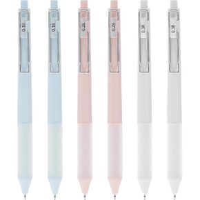 6pcs Fine Tip Gel Pens Extra Fine Point Pens 0.18mm /0.28mm / 0.38mm Spring Pens with Silicone Grip Two Blue, Pink and White Pieces Each for Notetaking Journaling Homework