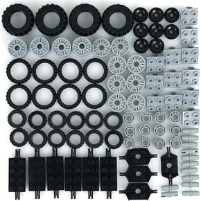 Wheels and Axles Building Blocks Set, Vehicle Truck Tires Compatible with Classic Bricks Car Parts