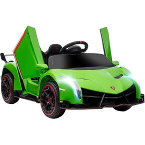 Aosom Lamborghini Veneno Licensed Kids Electric Car with Bluetooth, 12V Ride on Car with Butterfly Doors, Remote Control, Portable Battery, Suspension System, Horn, Songs, Lights, White