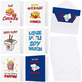 6 Pack Funny Foodie Camper Greeting Cards 7 x 6 Inch Summer Camp Greeting Card with Envelope Include 1 Scratch off Joke Card Camping Stationery Gifts for Kids Camp Summer Holiday Office