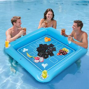 Floating Game Table for Pool - 40"x40" Inflatable Floating Table for Pool with Waterproof Playing Cards, Large Pool Float Drinking Table, Pool Float Drinks for Adults Outdoor Summer Beach Party