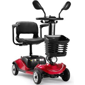 Compact 4 Wheel Mobility Scooter with Display, Foldable Electric Scooter for Seniors and Adults, Heavy Duty Travel Model with Light, 2 Basket, Rearview Mirror, and Long-Lasting Extended Battery