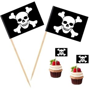 100 Pcs Pirate Jolly Roger Toothpick Flag Mini Small Pirate Cupcake Topper Flags ﻿