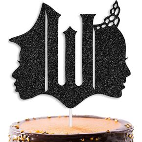 Witch-Themed Cake Topper Cute Glittery Birthday Party Decorations Supplies (Black)