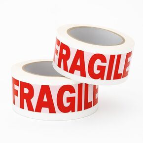 Fragile Packing Tape 2" x 110 Yards – 2-Pack Heavy Duty Shipping & Moving Tape, 2.0 Mil Thick, Acrylic Adhesive – Red Warning Print for Box Sealing