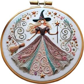 Prinaight Witch Embroidery Kit DIY Cross Stitch Starter Art Craft Sewing for Beginners (Multicolored)