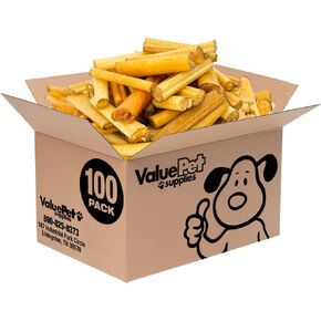 ValueBull USA Pig Skin Retriever Rolls, 4 Inch, Smoked, 100 Count Bulk Pack - Premium USA Pork Hide Dog Chews, One-Piece, Easy Digestion, High Protein