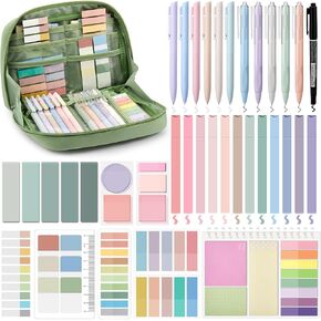 Jutom 41 Pcs Aesthetic Book Annotation Kit with Pencil Bag Bible Journaling Kit Notebook Sticky Note Tabs Highlighters Black Ink Pens Page Markers Back to School Aesthetic School Office Supplies