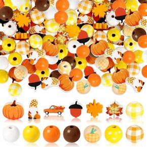 180Pcs Summer Theme Wood Beads for Crafts, Colorful Flamingo Palm Leaves Watermelon Crafts Wood Beads Hawaiian Loose Wooden Beads for Summer DIY Garland Jewelry Making Home Decor