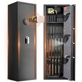 10-15 Gun Safe for Rifles - 57.1" Quick Access Biometric Safe, Fingerprint & Digital Keypad Rifle Cabinet, Heavy Duty Steel Gun Storage for Pistols Shotguns, LED Light