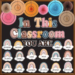 Welcome Back to School Bulletin Board Decorations, Boho Theme Back to School Decorations Rainbow Motivational Words Cutouts for Classroom Office Window Clings
