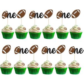 24PC Football 1st Birthday Cupcake Toppers for Baby Boy,Glitter First Birthday Football Cake Decorations,Sports Cupcake Toppers for First Down Birthday Party Decorations Supplies