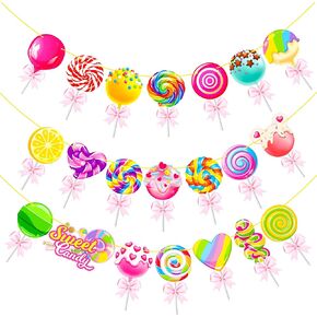 Candy Party Banners 2Pcs Candy Birthday Party Cutout Banners Lollipop Party Decorations for Candyland Baby Shower Supplies