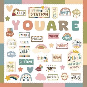 90 Pcs Crayon Affirmation Station Classroom Bulletin Board Set Motivational Bulletin Board Back to School Positive Affirmations Accent Cutout Mirror Growth Mindset Decor for School Office Home