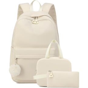 Teen Girls Backpack, 15.6in Laptop Backpack Women Cute Bookbag for Elementary Middle High School Lightweight Travel Bag, Beige