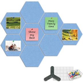 8-Pack Hexagon Felt Cork Board, 1/2" Thick Felt Bulletin Pinboard with 80 Push Pins, Adhesive Tabs, Geometric Cork Wall Tiles for Photos, Memos, Home & Office Decor(Beige)