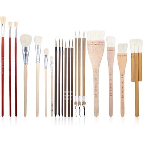 15Pcs Pottery Brushes for Glazing, Ceramic Brushes Set Wool Bamboo Hake Glaze Brushes with Storage Box for Pottery Acrylic Watercolor