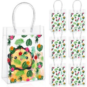 Saypacck 24 Pcs Hawaiian Clear Gift Bags Luau Party Summer Tropical Bags with Handle Luau Treat Palm Leaf Candy for Summer Tropical Aloha Festival Luau Holiday Party Supplies Favor