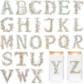 Letter UV DTF Cup Wraps - 20 Sheet Flower Letter UV DTF Transfer Stickers, Floral Alphabet UV DTF Cup Wraps for Glass, Waterproof Transfer Sticker, DIY Gifts for Friends