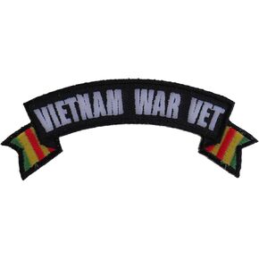 Vietnam War Vet Ribbon Small Rocker - 4x1.5 inch. Embroidered Iron on Patch