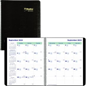 Blueline® 2025 Plan & Link™ Essential Monthly Planner, 16 Months, September 2024 to December 2025, Twin-Wire Binding, 9.25" x 7.25", Black, English (C1200.81T-25)