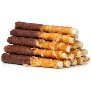 MON2SUN Dog Treats 5 Inch Double Flavor Chicken & Chicken Liver Wrapped Rawhide Sticks, Teeth Cleaning for Small Dogs, 10.6 oz (15 Count)