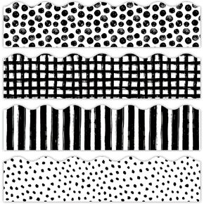 80ft Bulletin Board Borders, Back and White Polka Dots Grid Stripe Stickers Cuttable Classroom Bulletin Board Decorative Paper for Classroom School, Wall,Home,Office, Party Decor