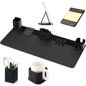 Desk Pad and Organizer Set, 6 in 1 Mouse Pad PU Leather with Desktop Accessories Essentials Organization, Desk Mat, Cup Holder, Tablet Holder, Pen Holder, Cable Management for Office and Home