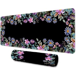 Floral Large Mouse Pad Black Gaming Desk Computer Mouse Pad for Office Desks Men's and Women's Dedicated Non-Slip XXL XL Mouse Pads 31.5x11.8x0.12 Inches BDLSMN352