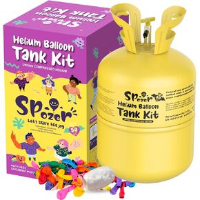 Helium Tank for Balloons At Home, 13L Helium Balloon Pump Kit Up To 50 Latex Balloons, 50 Latex Balloons and Ribbons, Ideal for Birthday Party, Wedding, Events