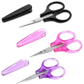 3Pcs Small Craft Scissors Sharpest Precise Stainless Steel Cutting Scissor All Purpose Craft Scissors with Protective Cover for Paper Cutting Sewing Crafting Cross Stitch Crochet(Pink Purple Black)