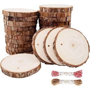 Unfinished Natural Wood Slices 40 Pcs 2.0-2.4 inch Wood Coaster Pieces Craft Wood kit Predrilled with Hole Wooden Circles Great for Arts and Crafts Christmas Ornaments DIY Crafts Rustic Wedding Orna