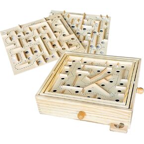 Sterling Games Wooden Labyrinth with 3 Swappable Boards – Classic Maze Game with 60, 36, and 25 Waypoints – Wooden Tilt Puzzle with Knob Control and 3 Steel Marbles for Kids Age 6+