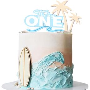 Surf Cake Topper The Big One Cake Topper with Shells Wooden Coconut Tree and Surfboard