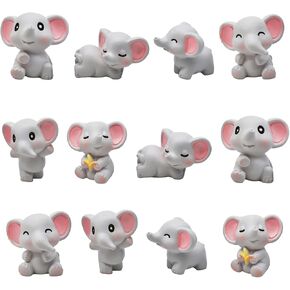 12Pcs Mini Elephant Figurines Miniature Resin Baby Elephant Figures Cute Cake Toppers for DIY Micro Moss Landscapes Terrarium Fairy Garden Birthday Party Decorations