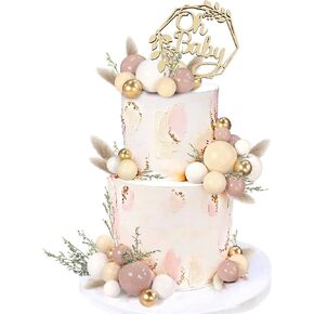 Wood Oh Baby Cake Topper Boho Cake Toppers Balls Cake Topper Decorations Baby Shower Decorations for Boho Baby Shower Birthday Wedding Gender Reveal Cake Decorations