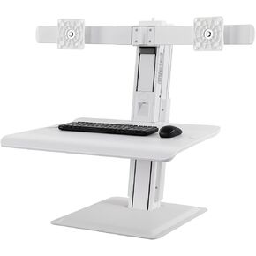 Dual Monitor Stand, Sit Stand Workstation Height Adjustable Desktop & 2 Mounts for 19"-27" Screens up to 24.2Lbs, Compact Sit Stand Tabletop Monitor Riser Workstation, White