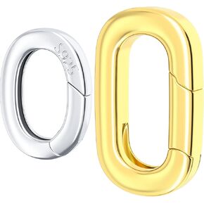 2Pcs Oval Necklace Clasps, Gold/Silver Plated Bracelet Pendant Carabiner Closures Necklace Enhancer Wedding Spring Ring Connector for Jewelry Making - 2 Sizes