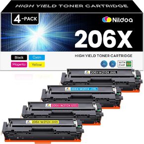 206X Toner Cartridges 4 Pack High Yield Set Replacement for HP 206X Black Cyan Yellow Magenta Color Pro M255dw M255nw; MFP M282nw M283cdw M283fdn M283fdw Ink Cartridges with Chip