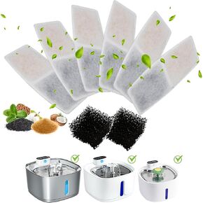 Replacement Filter for Stainless Steel Water Fountain, Pack of 6 Filters and 2 Sponges (WF01F)