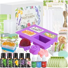 Jcoos Soap Making Kit, Soap Making Kit for Adults, Kids - Shea Butter Glycerin Melt and Pour Base, Molds, Dye, Fragrances, Dried Flowers, DIY Craft for Kids Beginners Girls, Gift Boxes for Women
