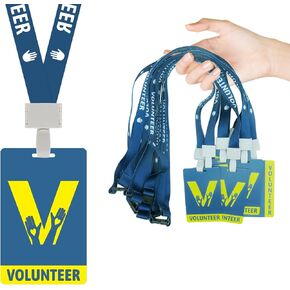 25 Pack Volunteer Lanyard with Plastic Card Set,Vistor PVC Badges Bulk Identification Pass Card for School,Church,Fundraising, Events, Activities (Yellow)