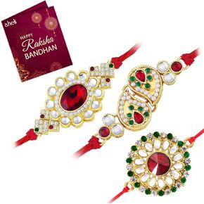 Aheli Thread Rakhi for Brother Beautiful Kundan Beads Studded Raksha Bandhan Rakhi