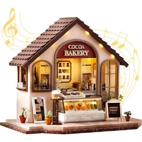 Miniature House Kit, 3D Wooden Puzzle, Book Nook Kit for Adults and Teens, DIY Book Nook Tiny House Bookshelf Decor, Gifts for Family, Friends (Dessert Bakery)